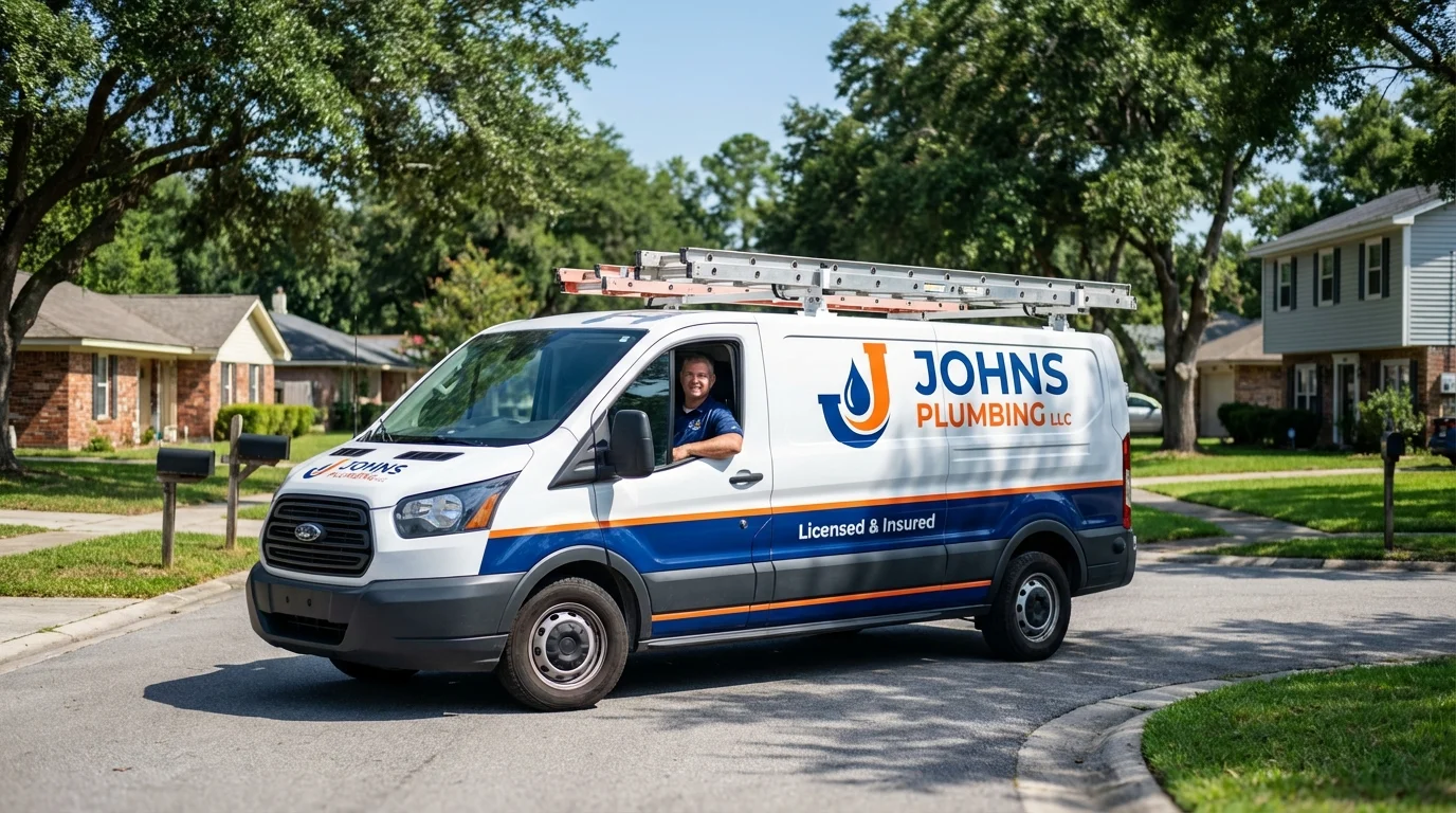 Johns Plumbing LLC service van in Deposit, NY