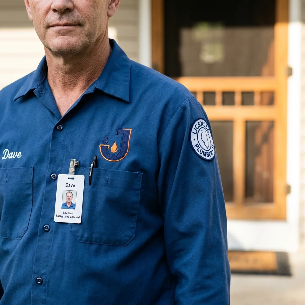 Licensed plumber showing ID badge in Deposit, NY