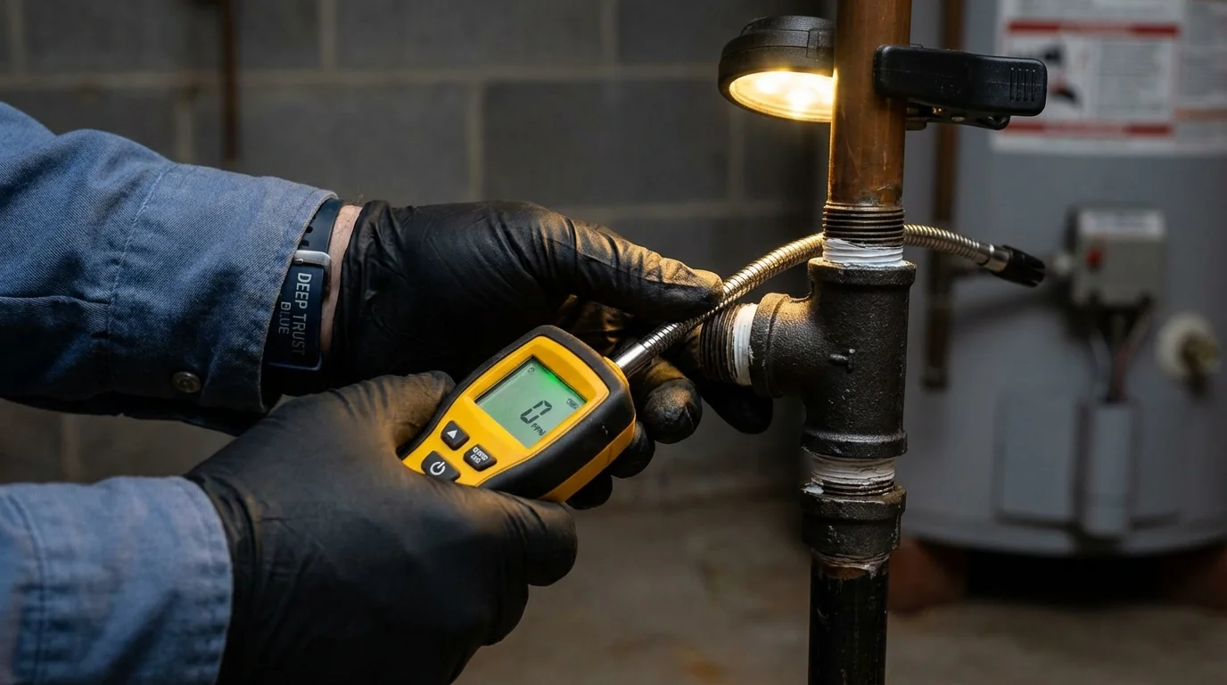 Gas leak detection with electronic sniffer by Johns Plumbing LLC in Deposit